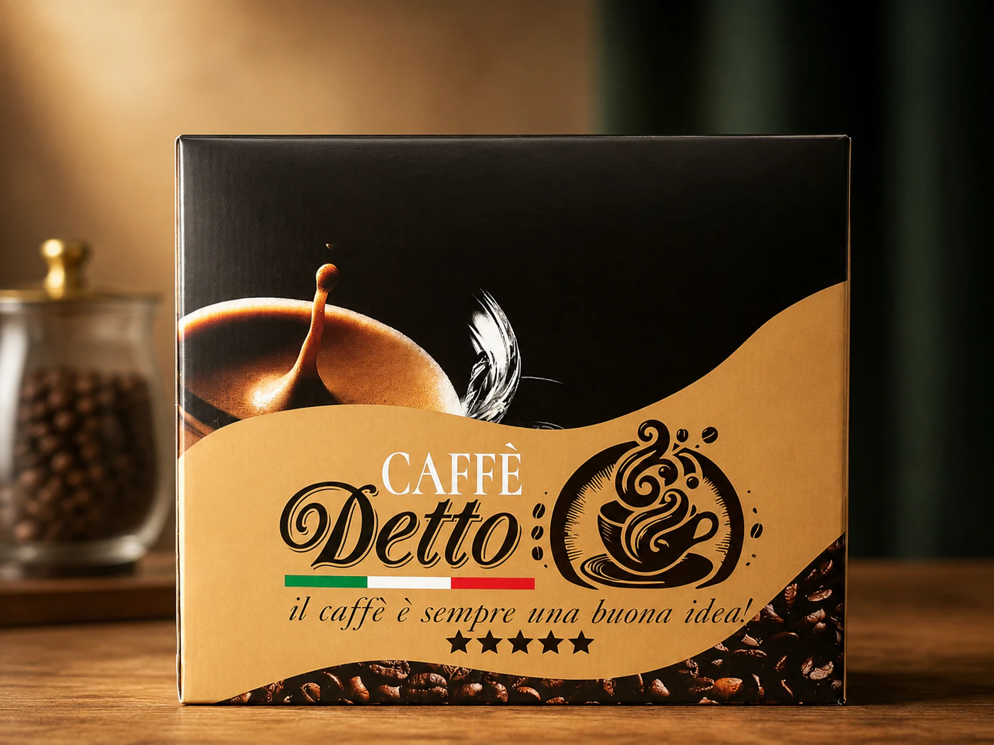 50 Capsule Dolce Gusto Caffè Detto Oro crema — immagine campione del cartone Caffè Detto. Foto campione confezione Caffè Detto